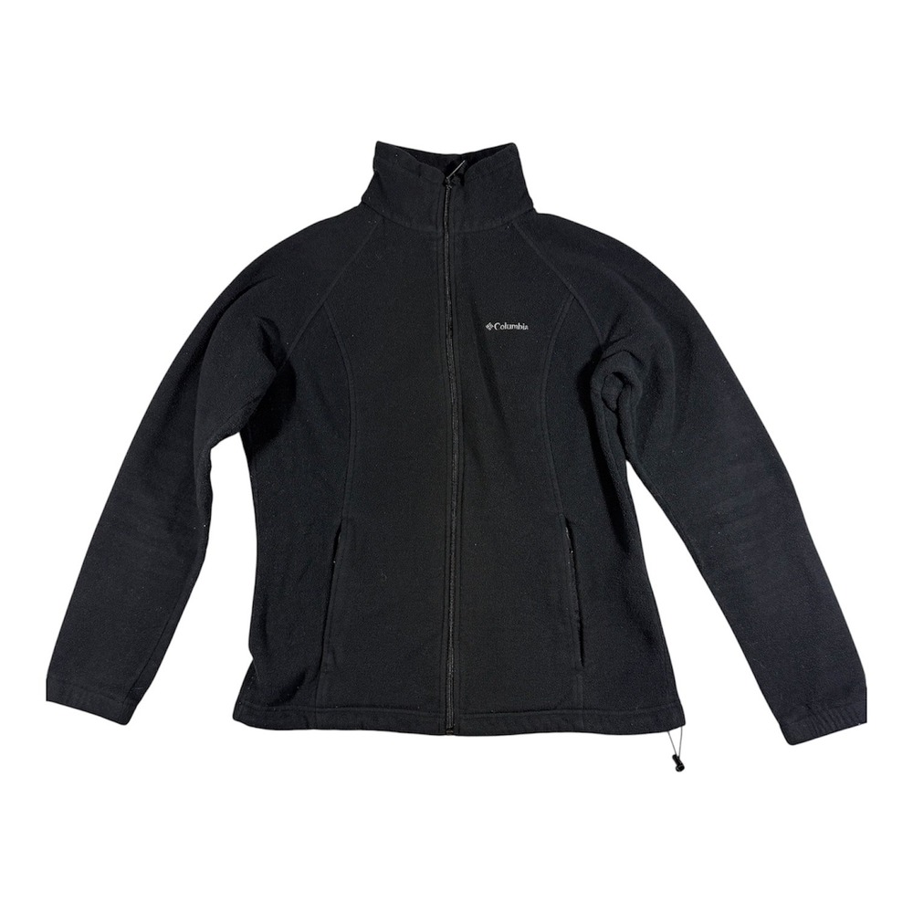 Columbia Fleece Jacket Womens L Black Full Zip Mock Neck Outdoor Layering